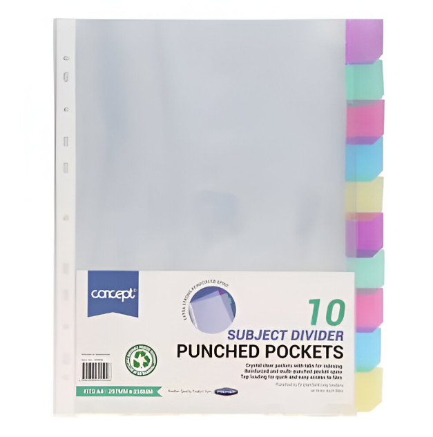 Concept A4 Subject Divider Punched Pockets 10 Part - Organized Filing 55906