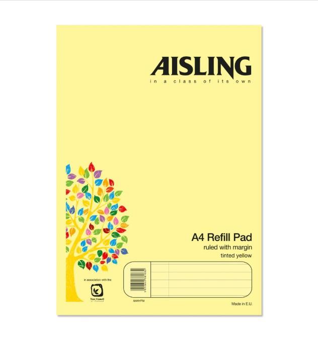 Aisling A4 Yellow Refill Pad 100 Page Ruled Notepad