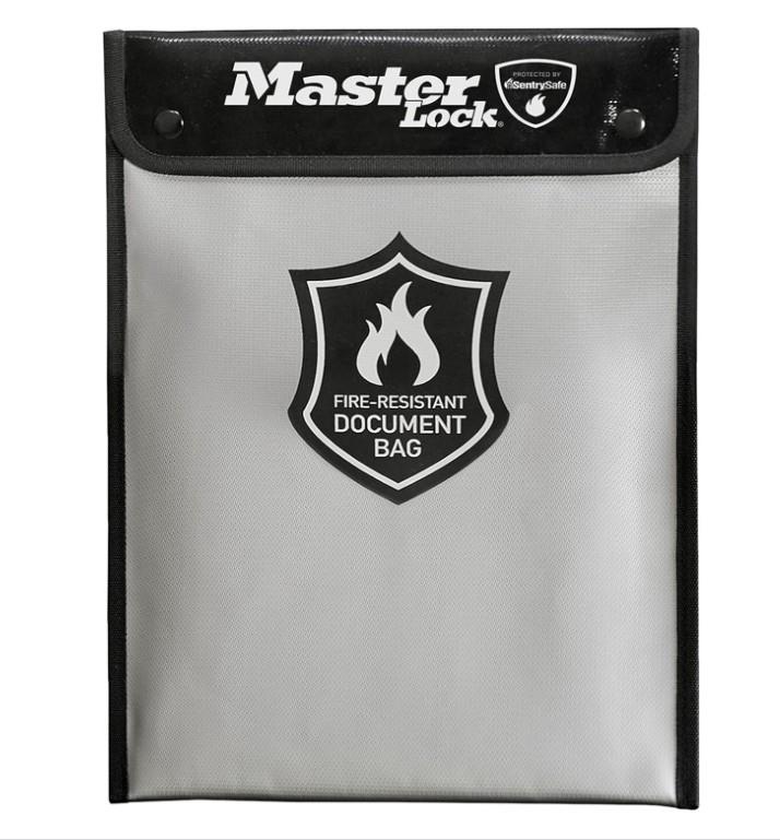 Master Lock Fireproof & Waterproof Document Bag with Key Lock – A4 Secure Storage for Cash, Passports, Tablets & Hard Drives – Black