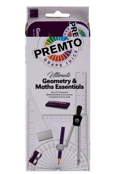 Premto 9 Piece Maths Set Grape Juice – Geometry Set with Compass, Protractor, Ruler & Pencil