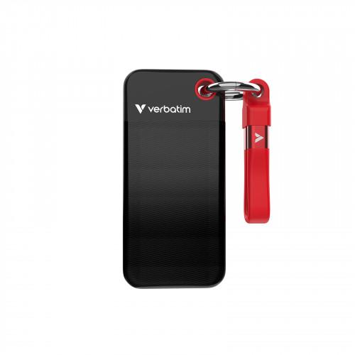 Verbatim 1TB External SSD | Pocket Series | 10Gbps USB 3.2 Gen 2 (Black/Red)