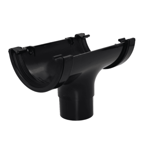 BLACK HALF ROUND GUTTER RUNNING OUTLET