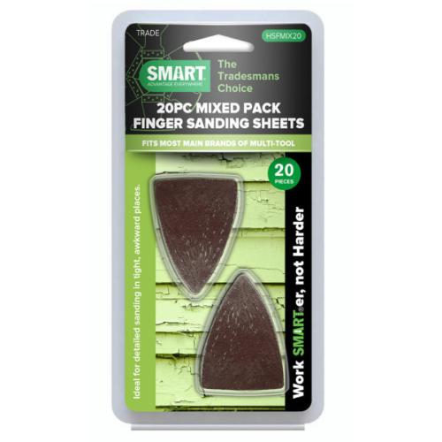 SMART TRADE FINGER SANDING SHEETS - 20PC MIXED GRIT