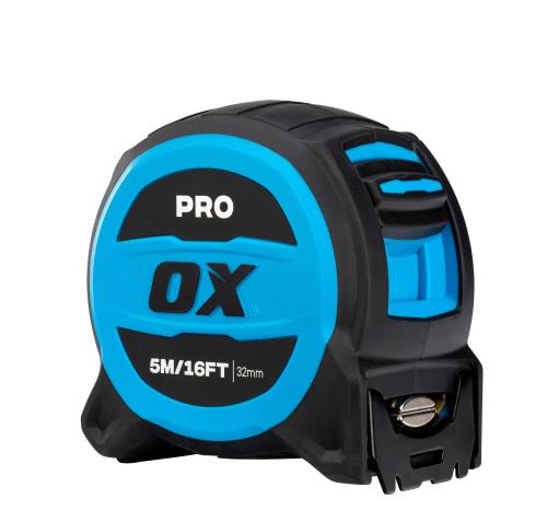 OX PRO 5M/16FT TUFF BLADE TAPE MEASURE - MAGNETIC DUAL HOOK & 32MM WIDE BLADE