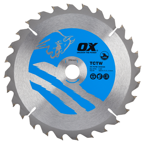 OX WOOD CUTTING TOOLS CIRCULAR SAW BLADE 190/20MM  28 TEETH ATB
