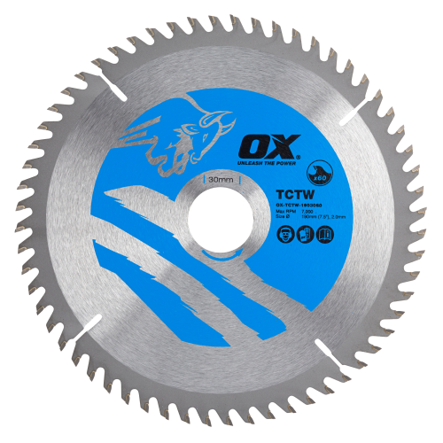 OX WOOD CUTTING TOOLS CIRCULAR SAW BLADE 190/30MM  60 TEETH ATB