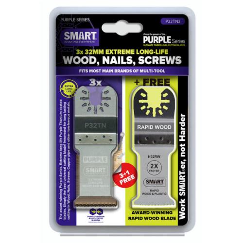 SMART PURPLE SERIES 32MM TITANIUM ALLOY BI-METAL BLADE - 3PK + FONE COAT H32RW RAPID WOOD BLADE