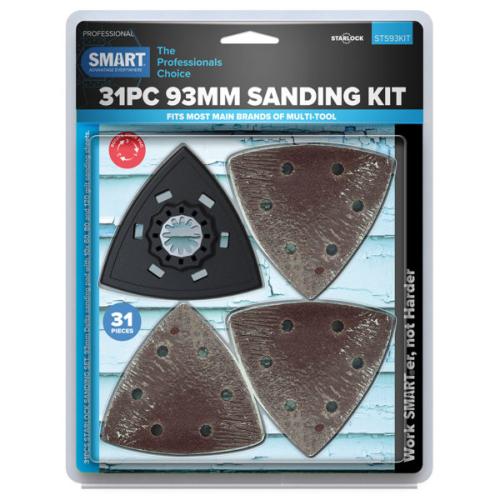 SMART STARLOCK 31PC SANDING KIT (1X SANDING PAD  10X 60 80 & 120GRIT SANDING SHEETS)