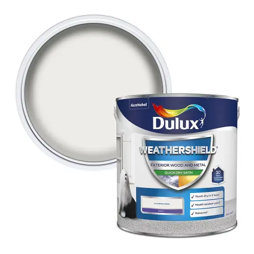 DULUX WEATHERSHIELD PURE BRILLIANT WHITE QUICK DRY SATIN 2.5L