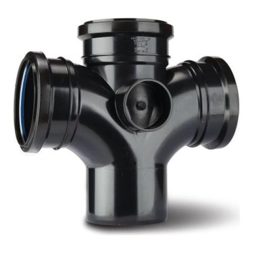 Double Tee 92.5° Double Branch 110mm Black