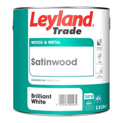 Leyland Trade Satinwood Paint Brilliant White 750ml