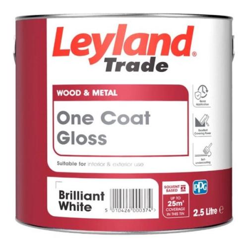 Leyland Trade One Coat Gloss Paint Brilliant White 2.5L