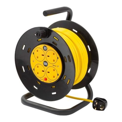 230V 50m External Lead Defender Heavy Duty Reel 4-Way 50m