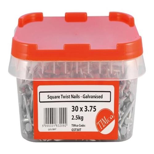 Samac 30 X 3.75mm Square 2.5KG Galvanised Square Twisted - Tub