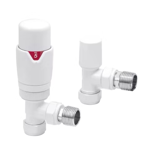 White Thermostatic TRV Valve Pair 15mm