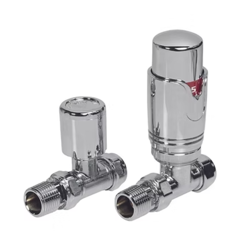 Chrome Thermostatic TRV Valve Pair 15mm