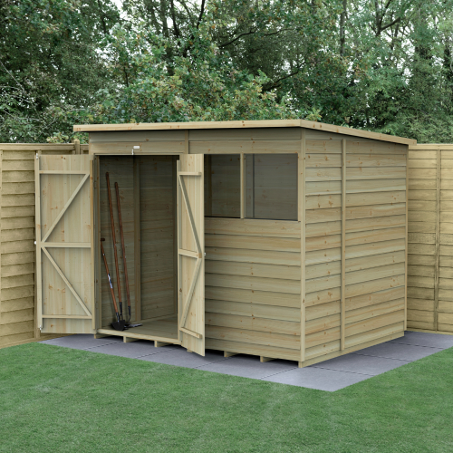 4Life Pent Shed 8X6 - 2 Windows - Double Door (Installed)