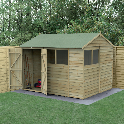 4Life Reverse Apex Shed 10X8 - Double Door - 4 Windows (Installed)