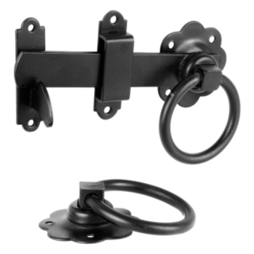 Plain Ring Gate Latch Black 150mm 