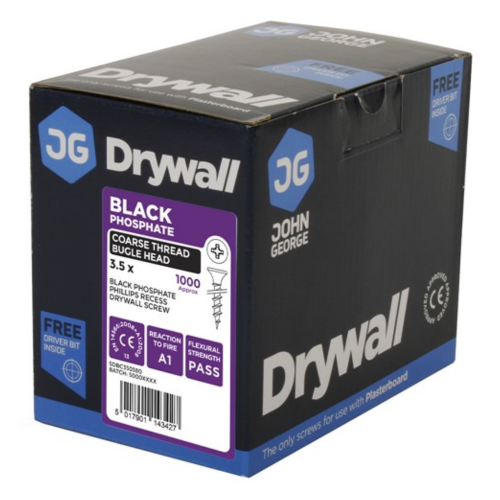 John George Drywall Black Phosphate Screw Fine Thread 3.5mm x 50mm Qty 1000