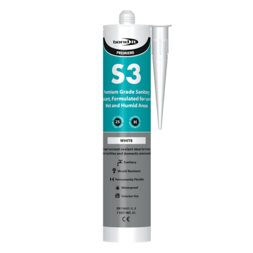 Bond It S3 Sanitary Aceroxy Silicone Sealant With Fungicide White 310ml