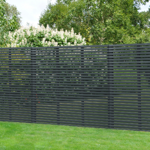 1.8M X 1.81M Contemporary Slatted Fence Panel - Anthracite Grey - Pack Of 3 (Home Delivery)