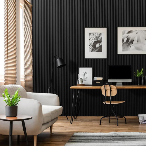 Acoustic Slatted Wall Panel Metallic Black 2400mm x 608mm x 21mm