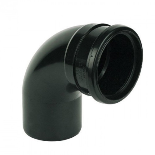 110mm Pushfit Soil Single Socket 90? Bend Black