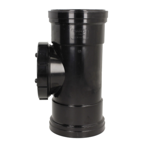 110mm Pushfit Soil Double Socket Access Pipe Black