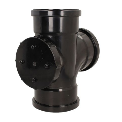 110mm Pushfit Soil Tripple Socket Access Tee Black