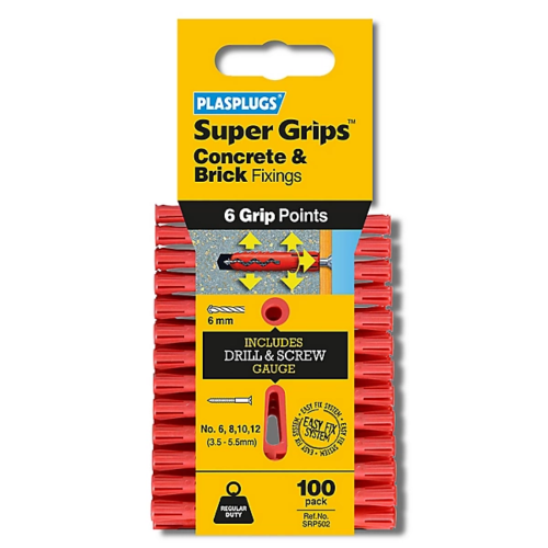 Plasplugs Super Grips Fixing Plugs Red 100Pk