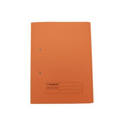 Guildhall Heavy Weight Pocket Spiral File, 420gsm, Foolscap - Orange (Pack 25)
