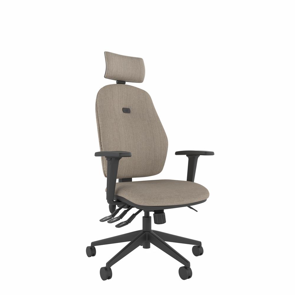 ErgoFIX Intro Upholstered Deluxe High Back Medium Seat with Headrest, Inflatable Lumbar Posture Chair with 2D Arms