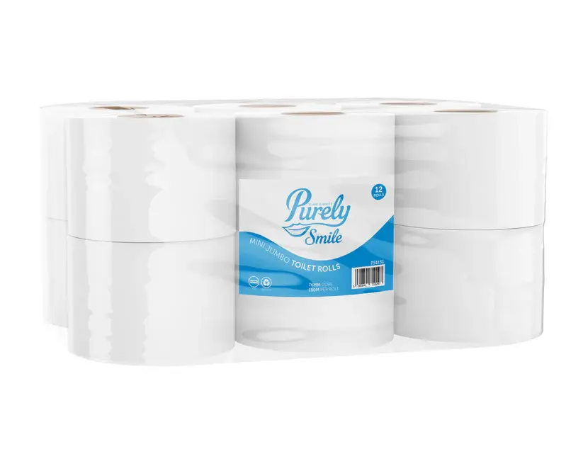 POS Purely Mini Jumbo Toilet Rolls 150m (76mm Core) Pack of 12