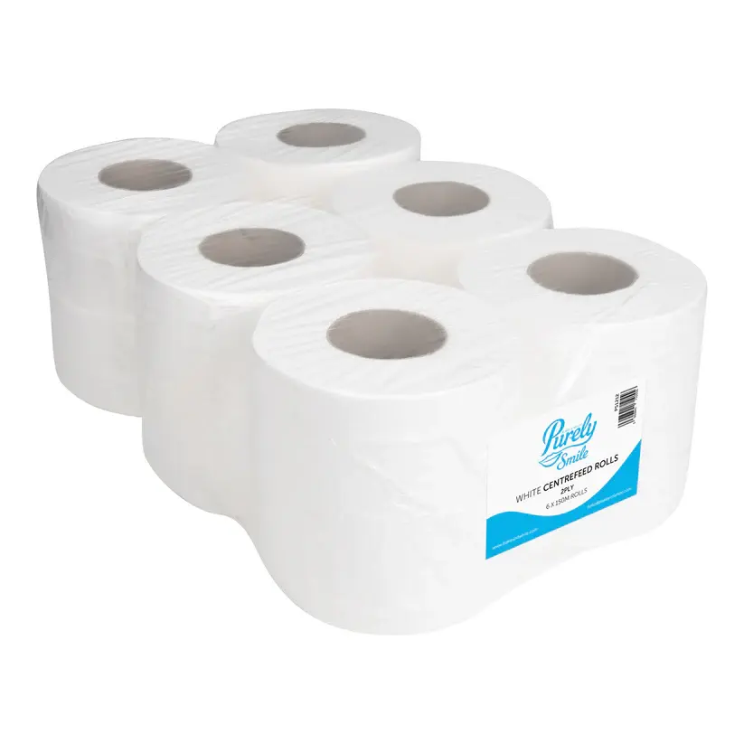 POS Purely Embossed Centrefeed Hand Towel Roll 2-Ply 150m White (Pack 6)