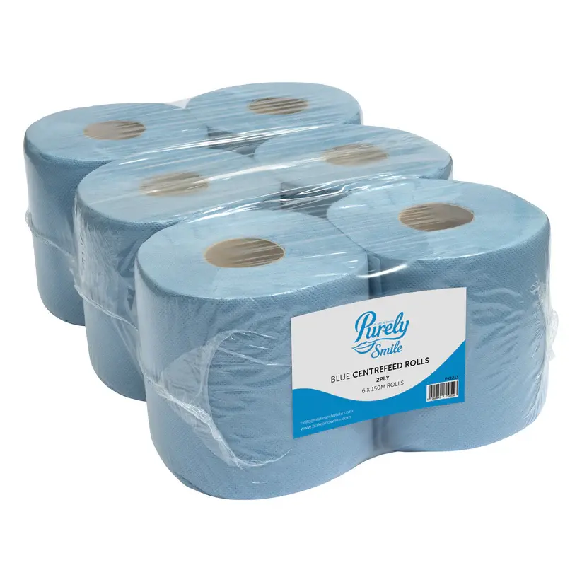 POS Purely Embossed Centrefeed Hand Towel Roll 2-Ply 150m Blue (Pack 6)