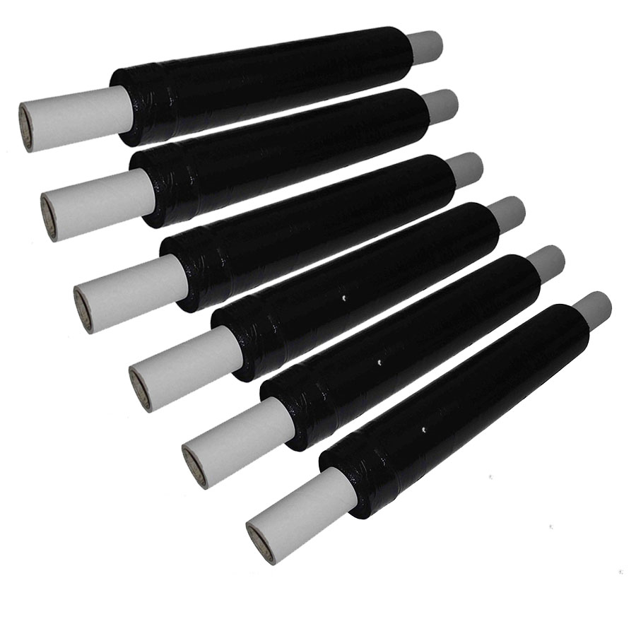 POS Black Pallet Wrap 400mm x 200m 17mic Extended Core (Pack of 6)