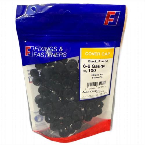Hinged Screw Cap Covers (Bag 100) Black