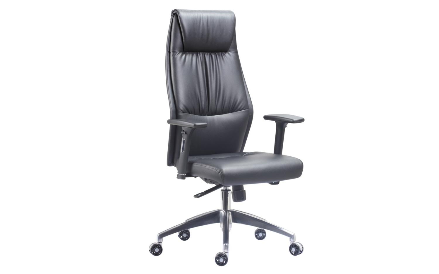 High Back Executive Chair with Aliminium Spider Base, H/A arms etc in Black Faux Leather
