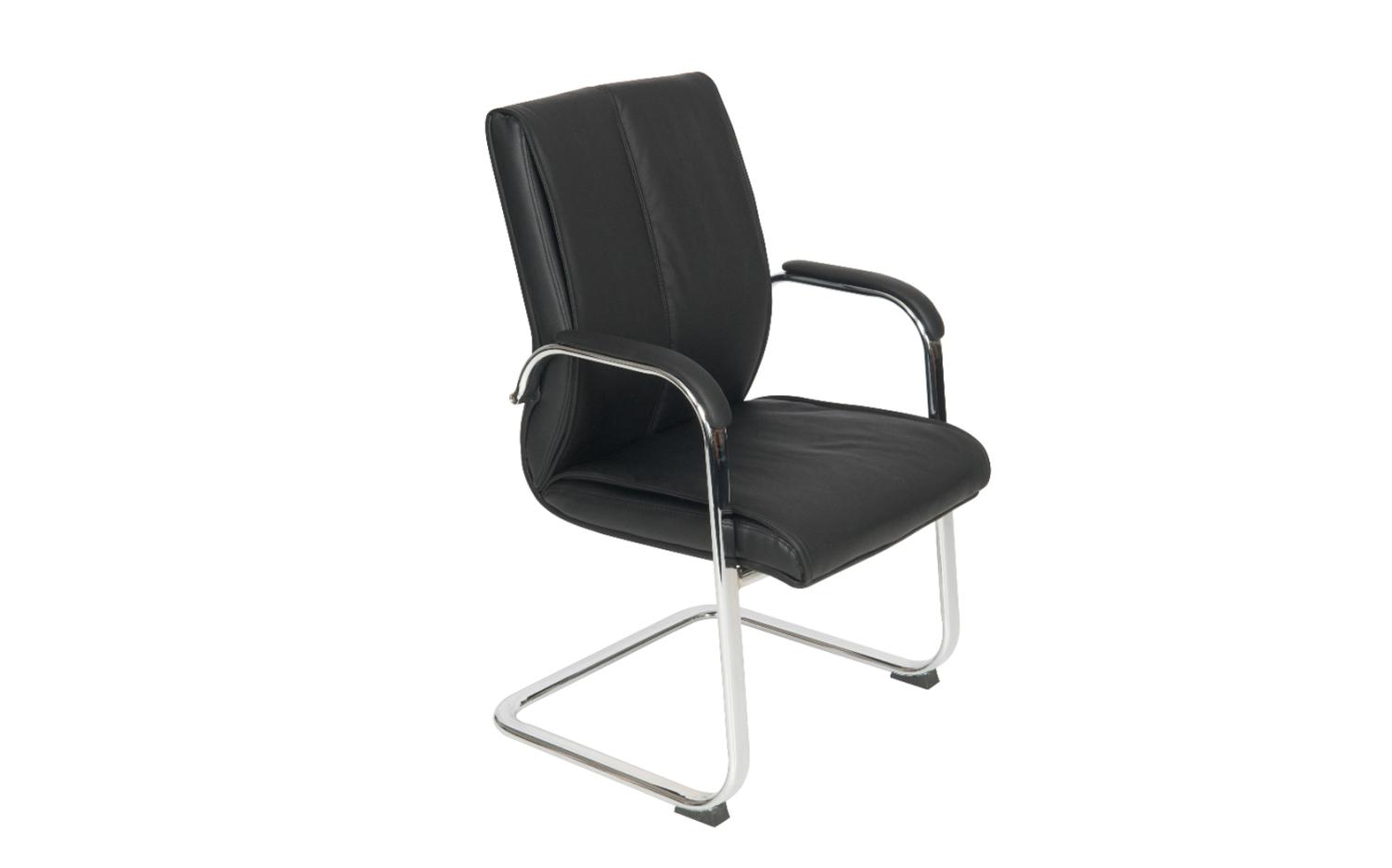 High Back Chrome Cantilver Executive Boardroom Arm Chair in Black Faux Leather