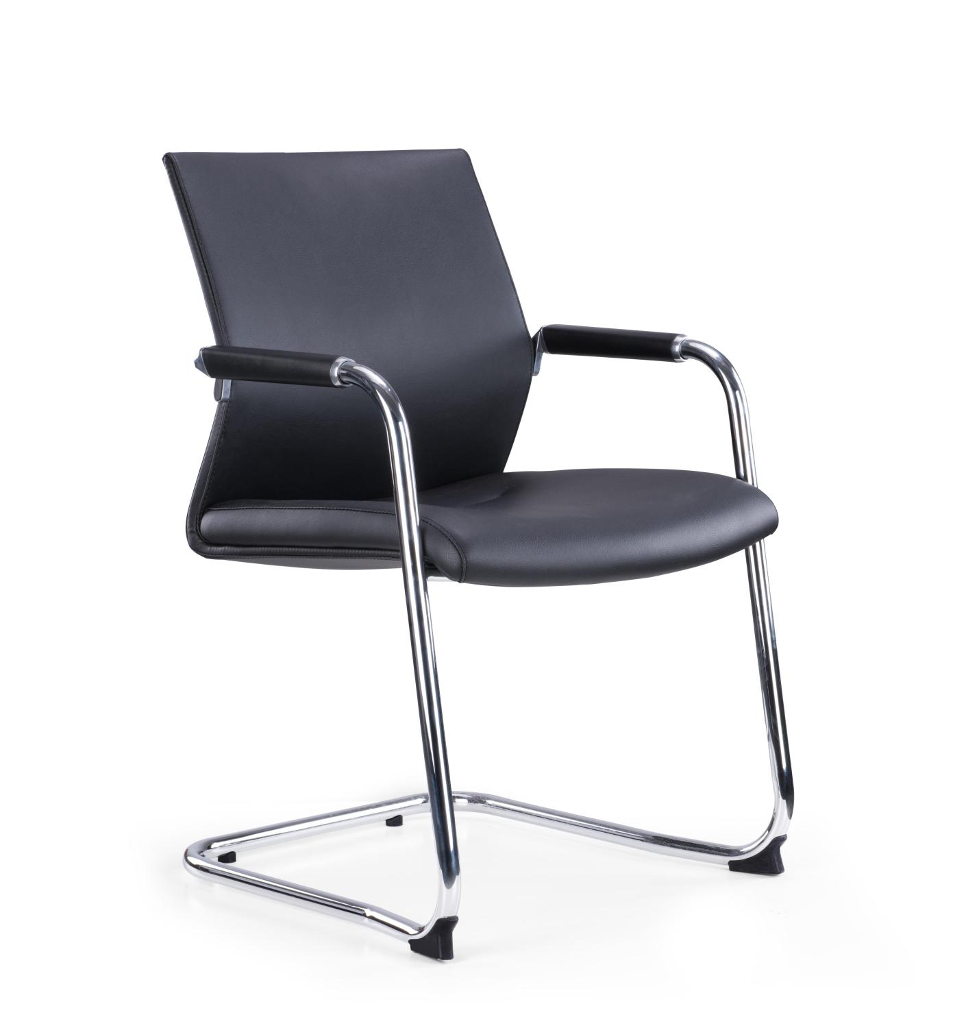 Medium Back Chrome Cantilver Executive Boardroom Arm Chair in Black Faux Leather