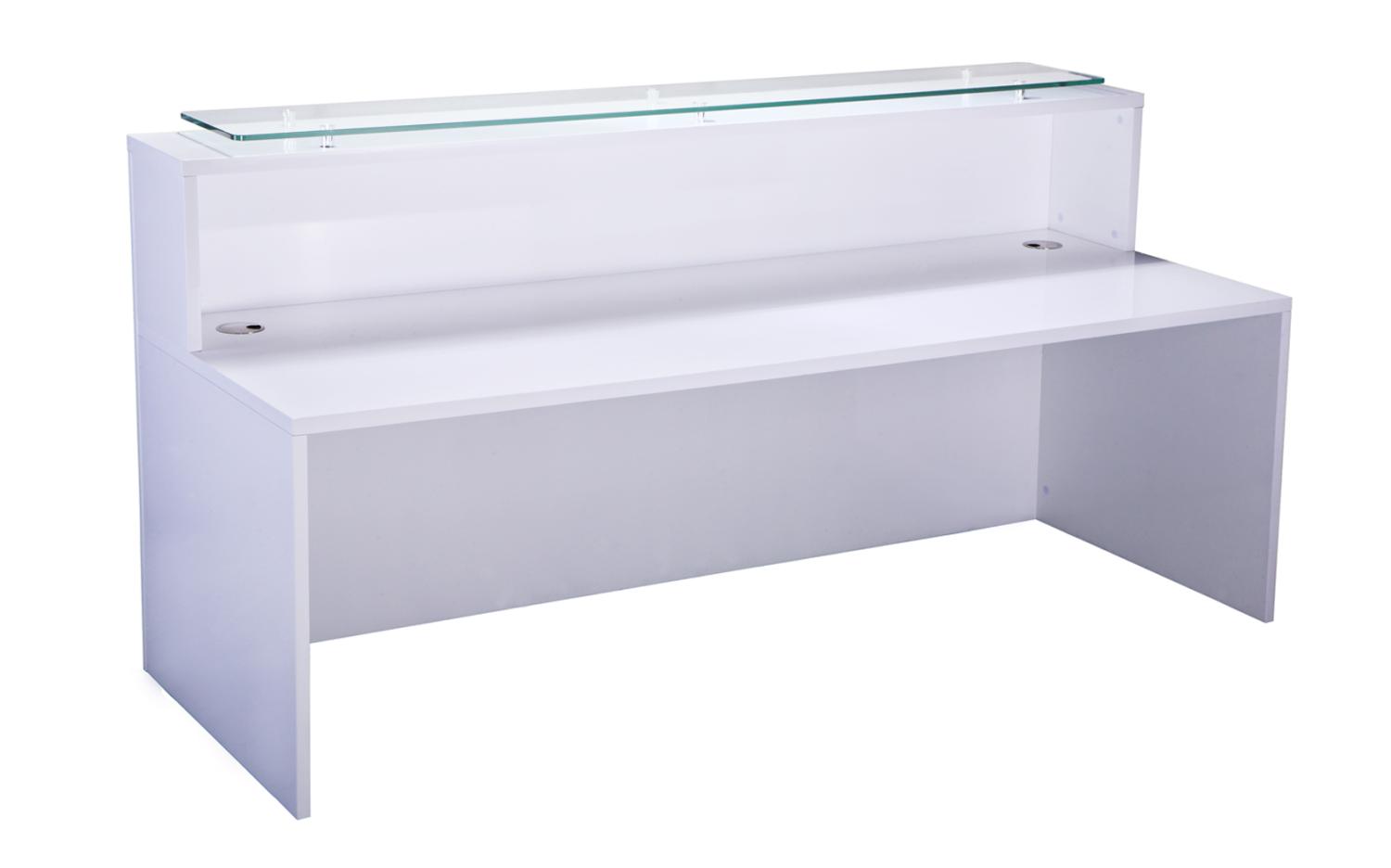 2200mm x 800mm x 1130mm High Gloss White Reception Counter with Glass Shelf