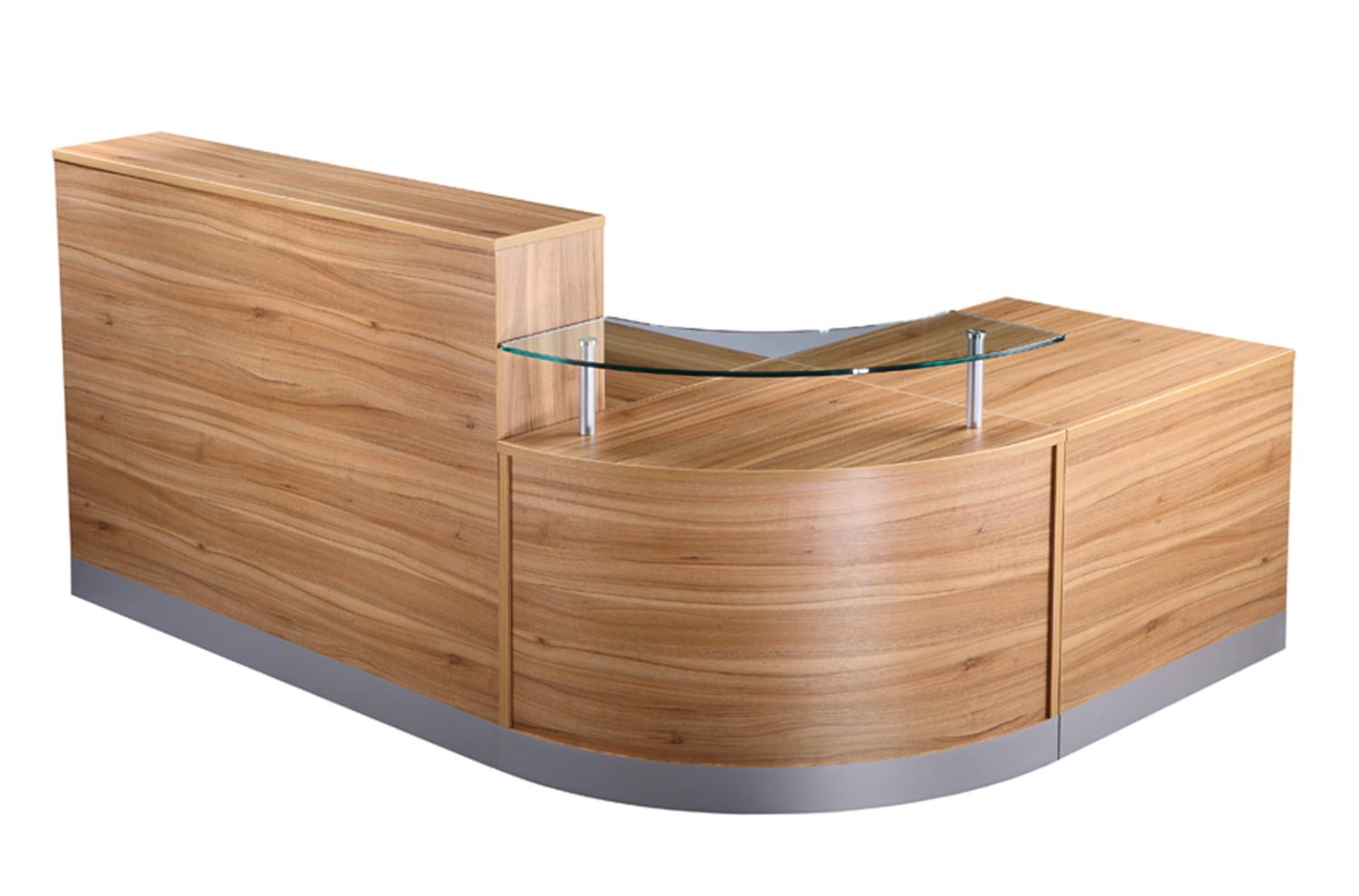 2400mm x 1600mm Reception Counter complete with Glass Shelf in American Black Walnut