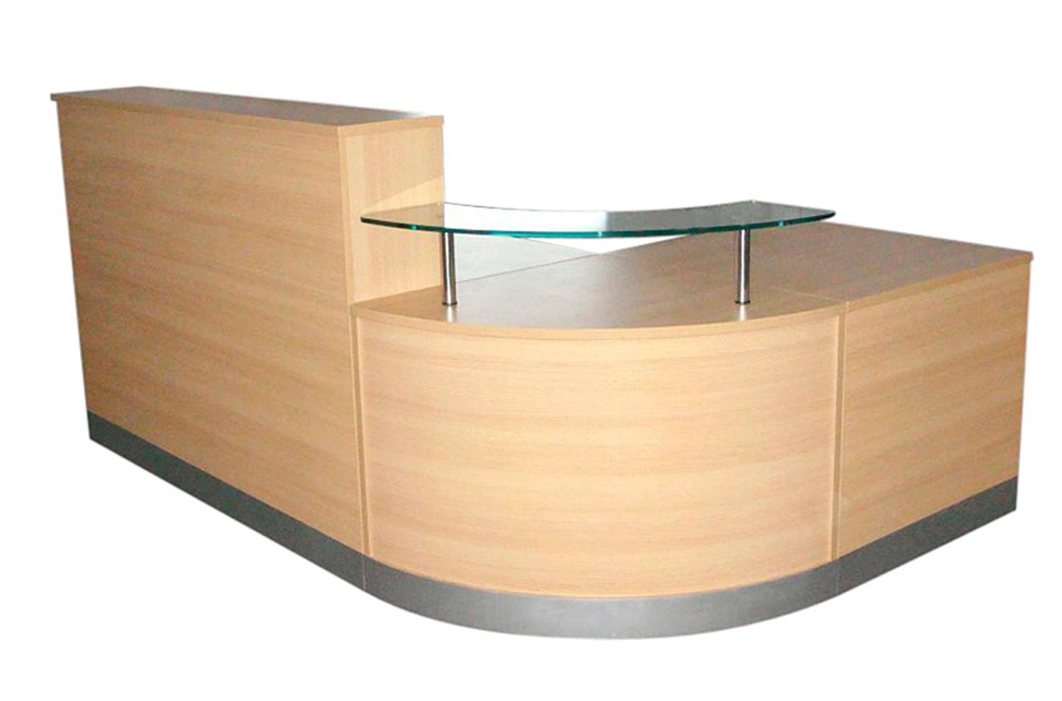 2400mm x 1600mm Reception Counter complete with Glass Shelf in Light Oak