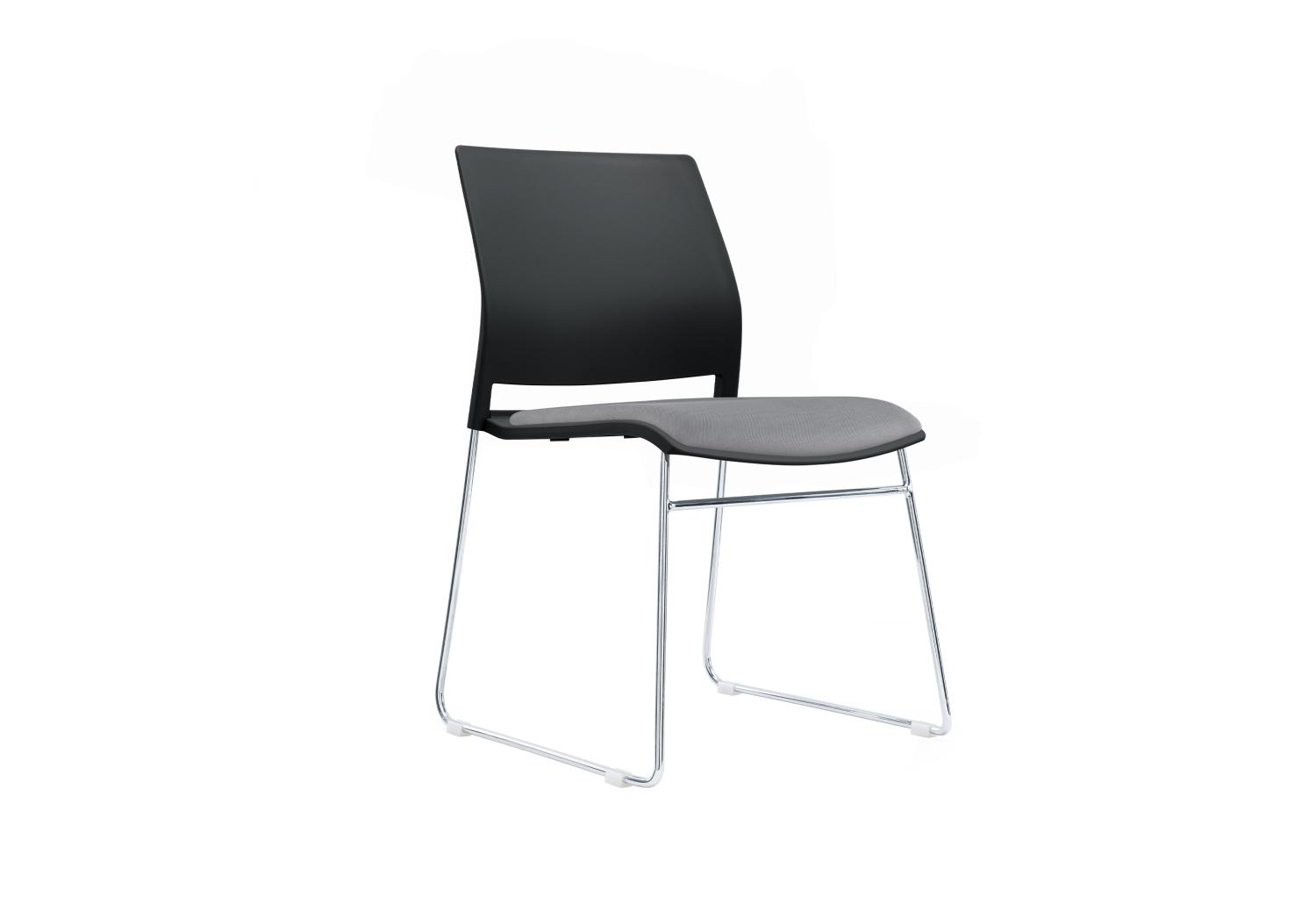 Verse Multipurpose Stacking Chair with Black Shell and Black Fabric Seat Pan