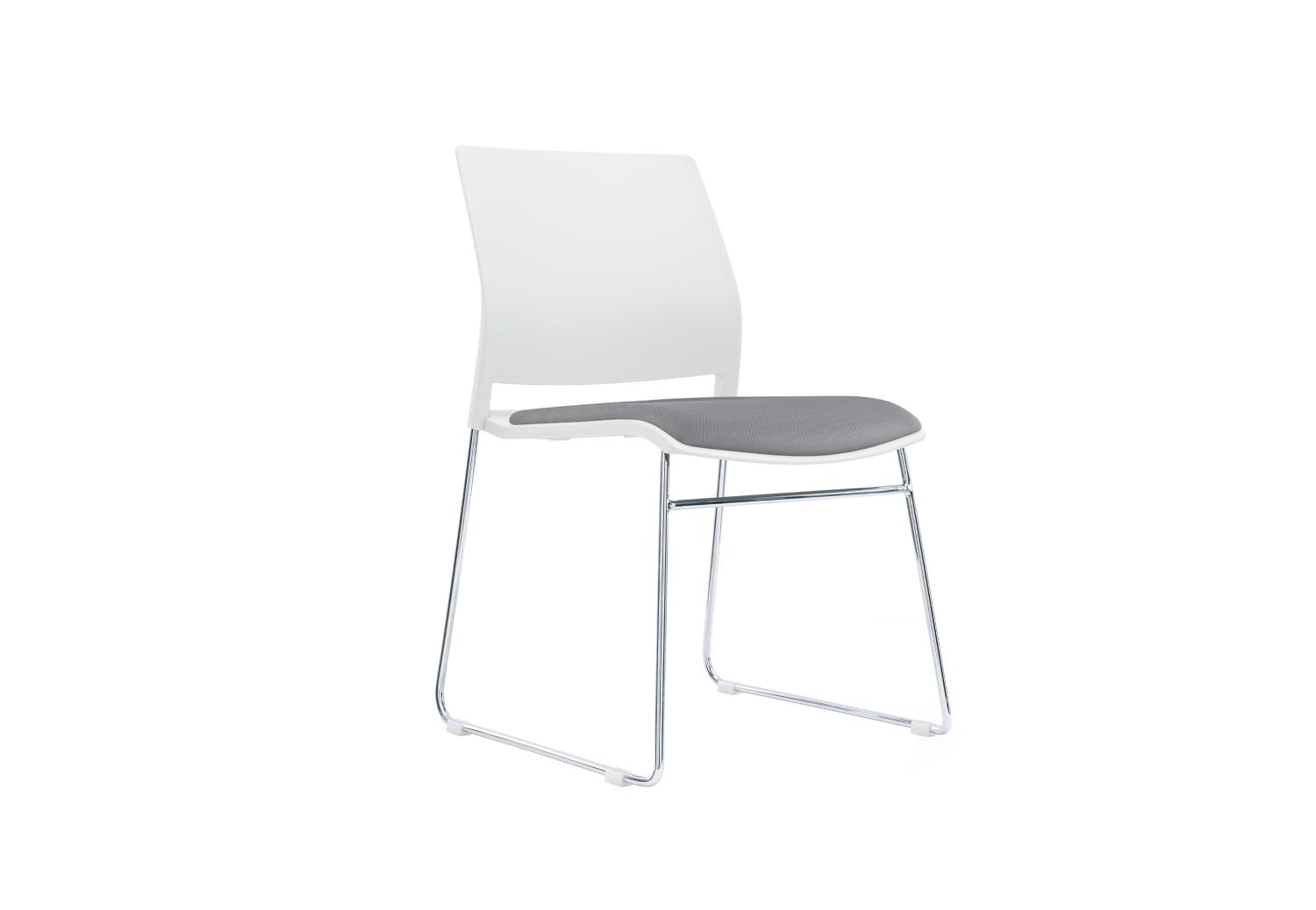 Verse Multipurpose Stacking Chair with White Shell and Grey Fabric Seat Pan