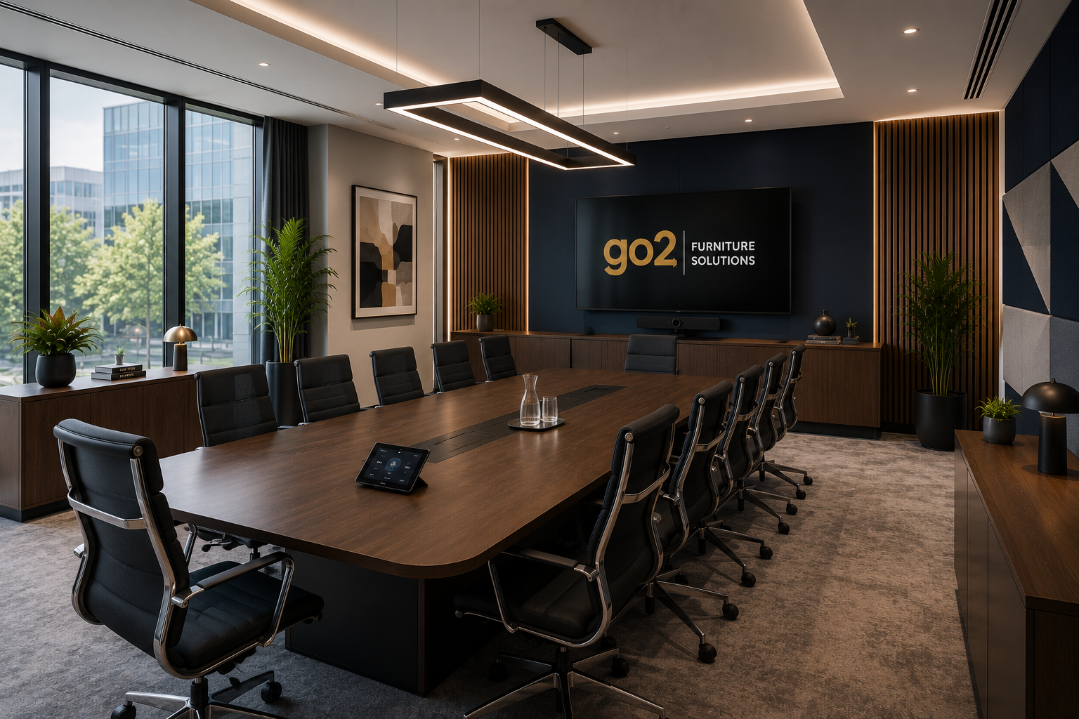 Executive boardroom table with meeting chairs