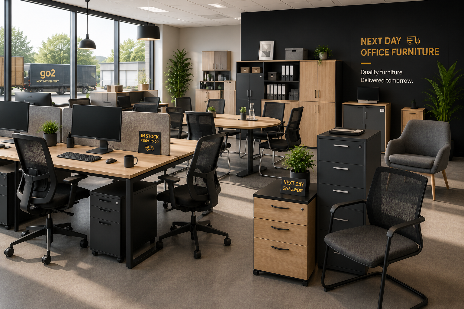 Office desks, chairs and storage available for fast delivery